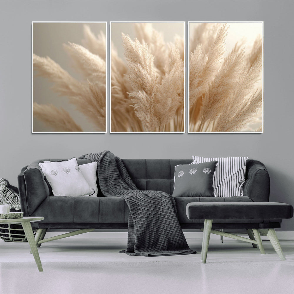 Pampas Grass Canvas Wall Art - Elegant Neutral Decor for