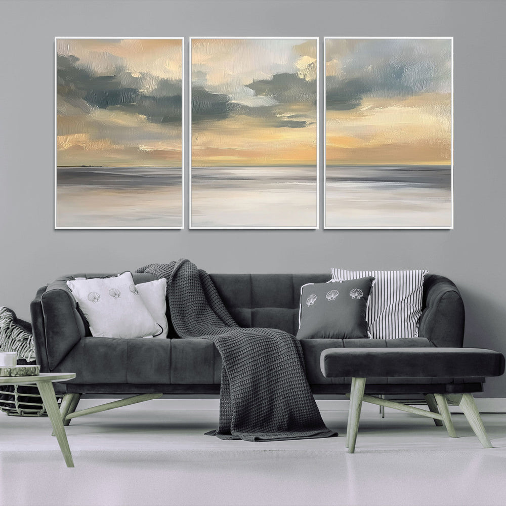 Modern Coastal Artwork with Vibrant Abstract Ocean Waves
