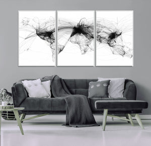 Abstract World Map Wall Art – Framed Geometric Line Canvas