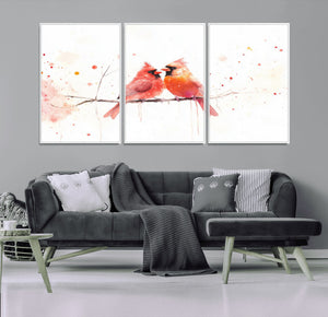 Cardinal Bird Canvas Wall Art - Male and Female Cardinal