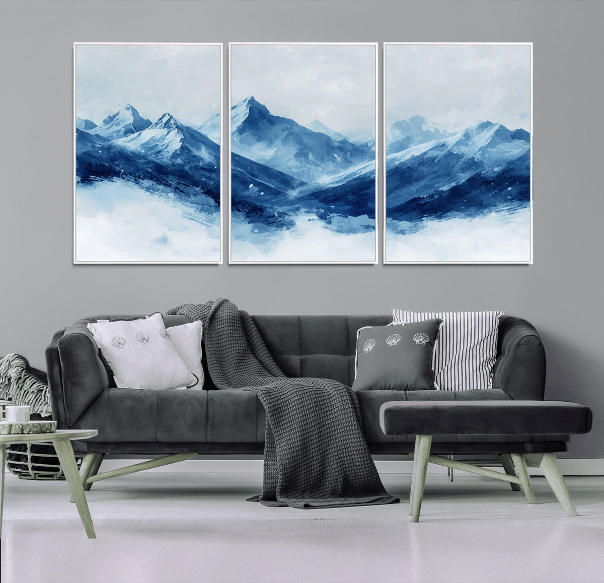 Blue Mountains Wall Art – Framed Snowy Range Canvas Artwork,