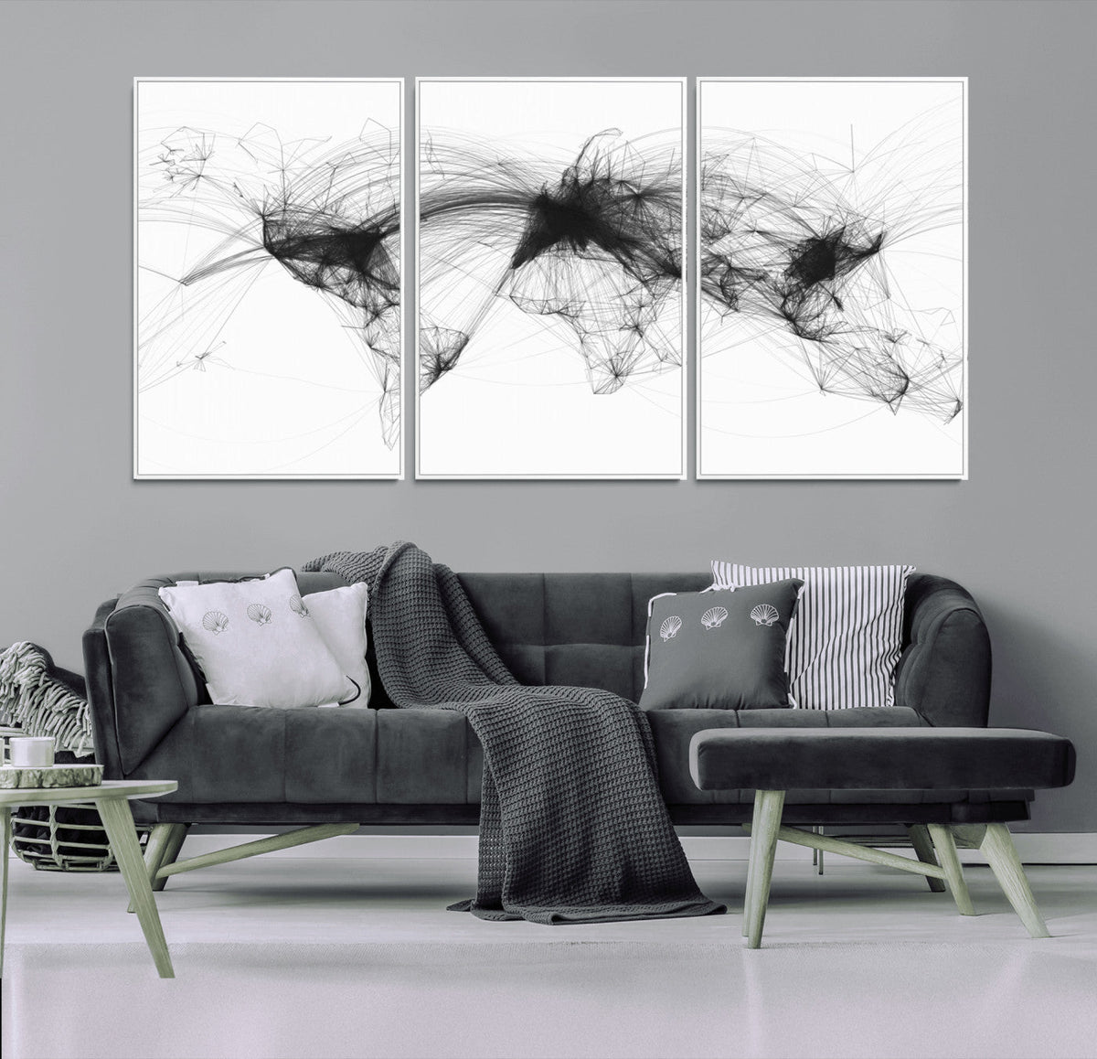 Flight Routes Air Traffic Map Canvas Wall Art - Framed -