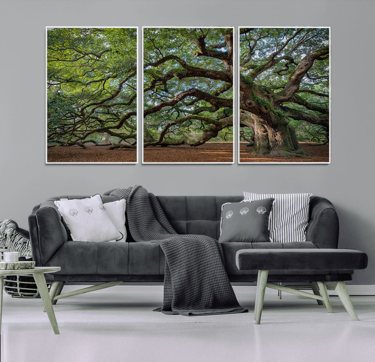 Historic Tree Wall Art – Framed Mossy Branch Canvas Artwork,