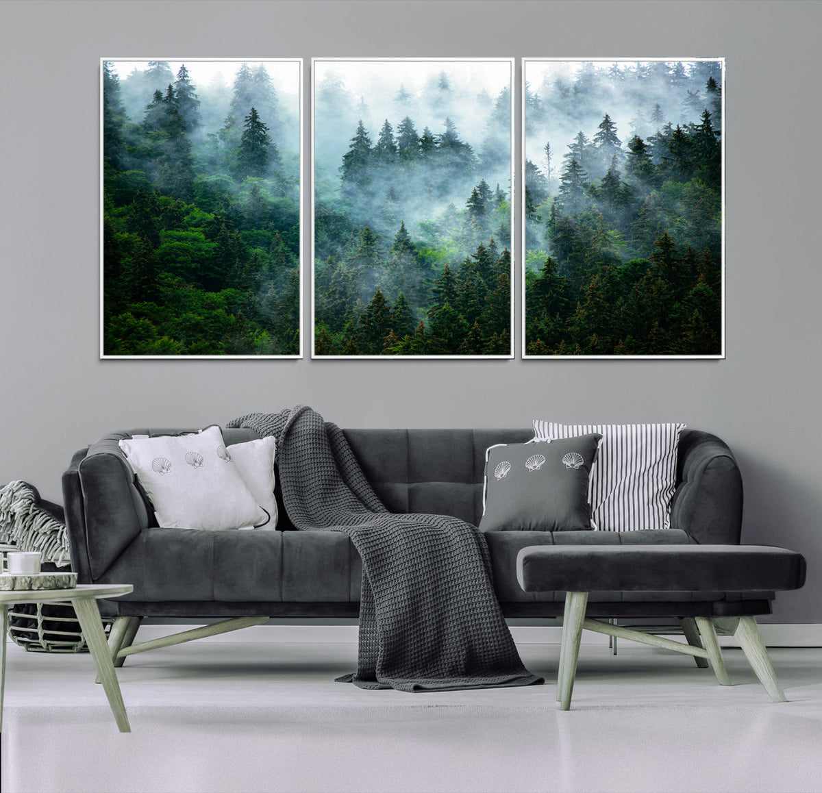 Misty Forest Wall Art Canvas Print – Framed Foggy Mountain