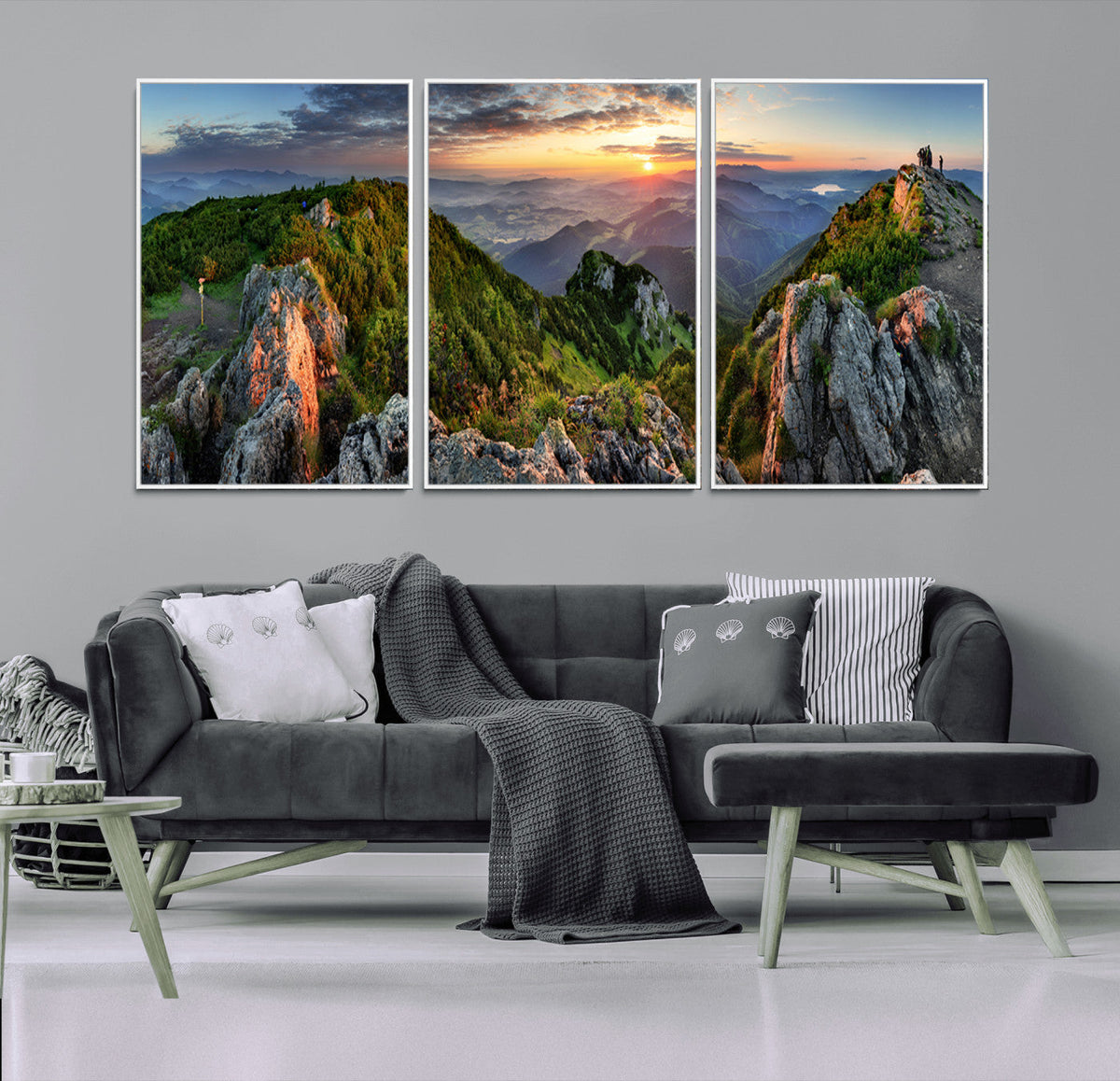 Mountain Sunset Panoramic Wall Art Canvas Print – Framed