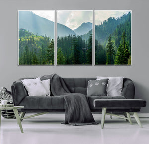 Misty Forest Mountain Wall Art Canvas Print – Framed Serene