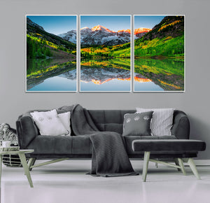 Sunrise Maroon Bells Lake Wall Art Canvas Print – Framed Elk