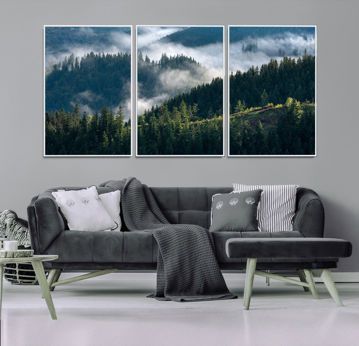 Misty Forest Wall Art Canvas Print – Pine Hills Foggy Trees