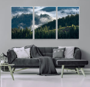 Misty Forest Wall Art Canvas Print – Pine Hills Foggy Trees