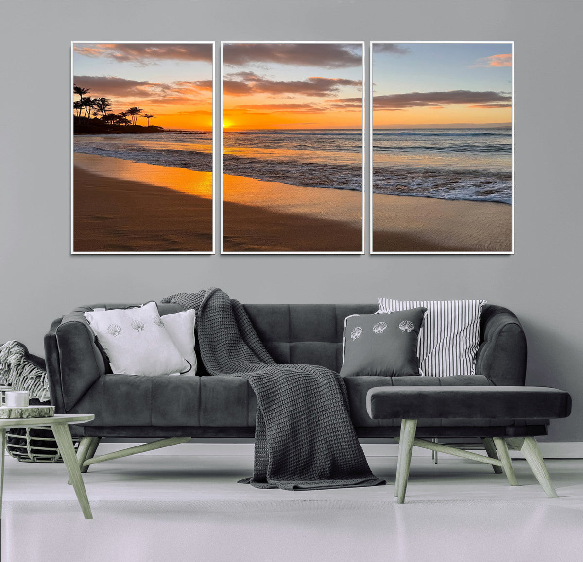 Tropical Beach Wall Art – Framed Sunset Ocean Canvas
