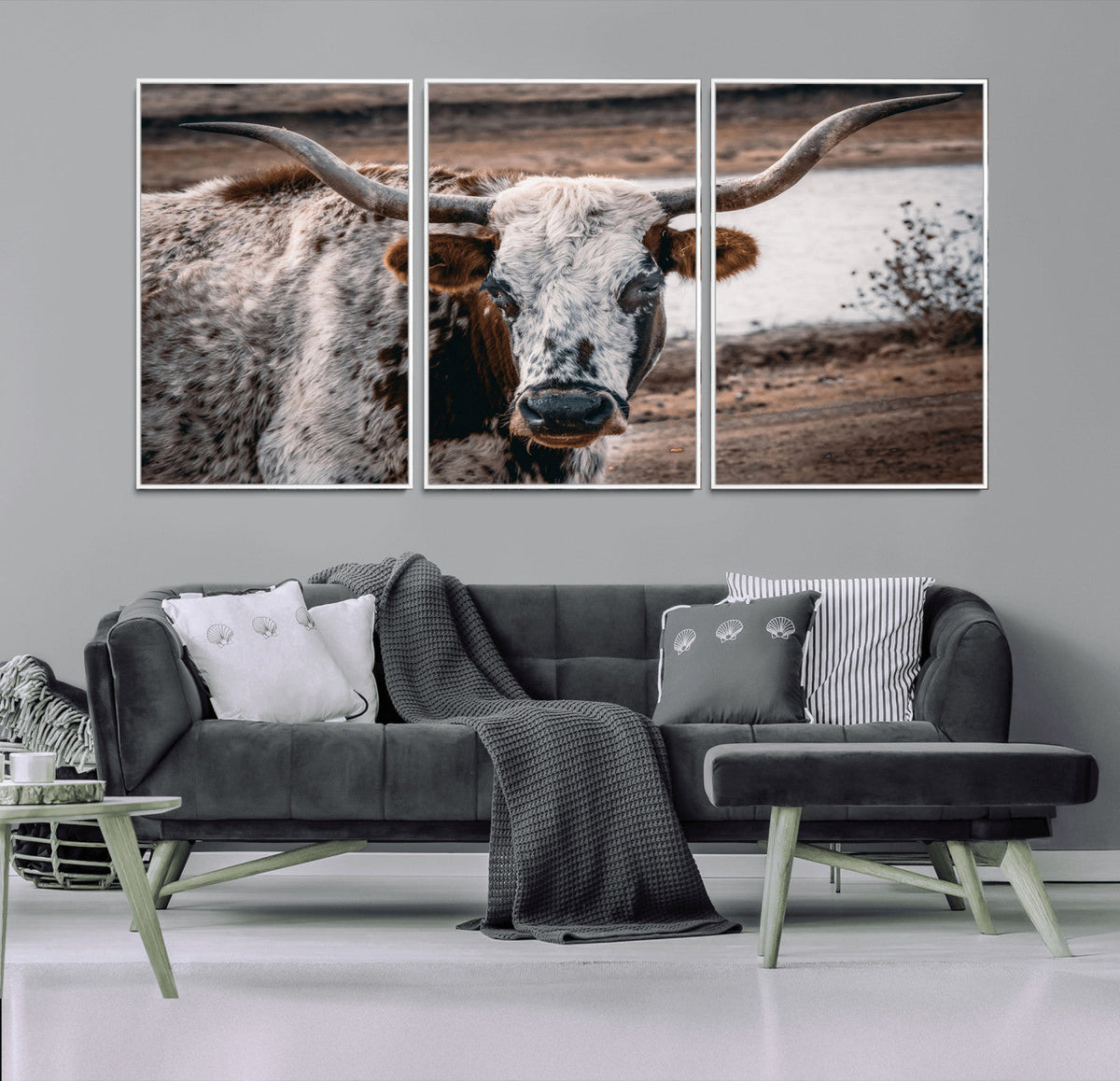 Texas Longhorn Wall Art Canvas Print – Framed Spotted Bull