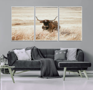 Texas Longhorn Wall Art Canvas Print – Framed Brown Horned