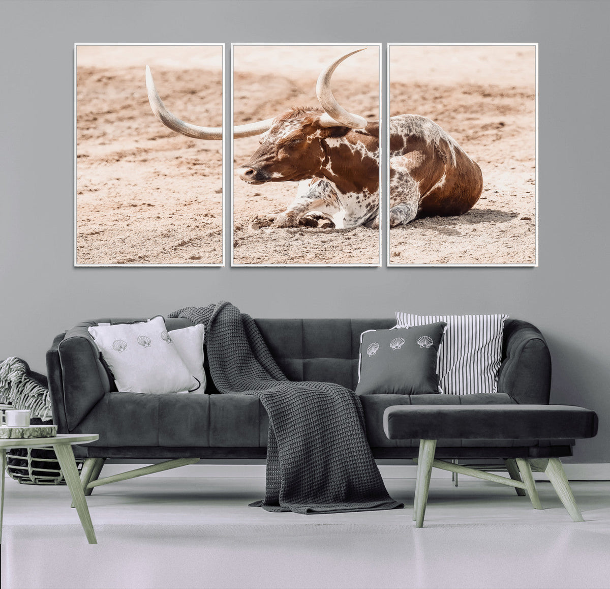 Texas Longhorn Wall Art – Framed Resting Bull Canvas
