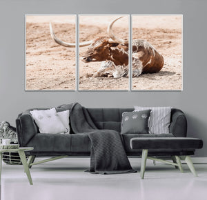 Texas Longhorn Wall Art – Framed Resting Bull Canvas