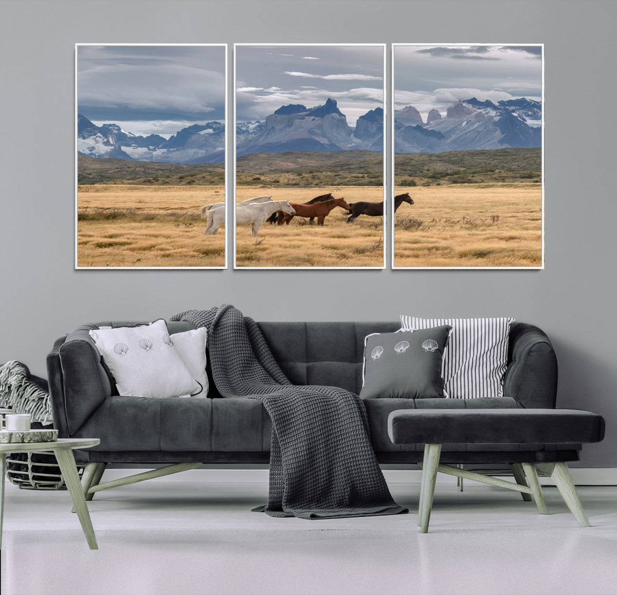 Grand Teton Park Wild Horses Wall Art Canvas Print – Framed