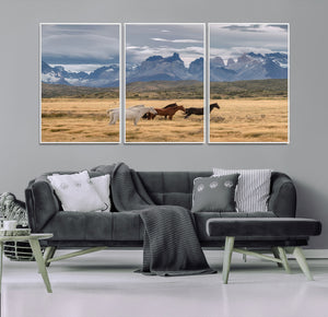 Grand Teton Park Wild Horses Wall Art Canvas Print – Framed