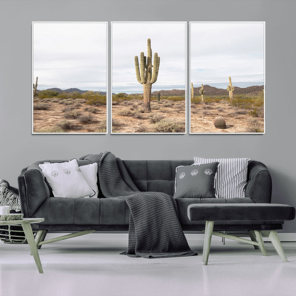 Saguaro Cactus Wall Art – Framed Desert Canvas Artwork,