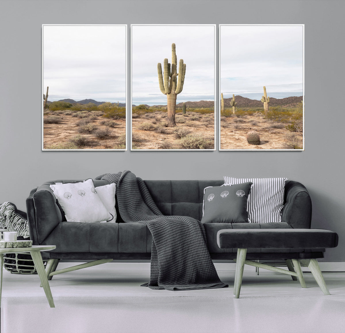 Saguaro Cactus Wall Art – Framed Desert Canvas Artwork,