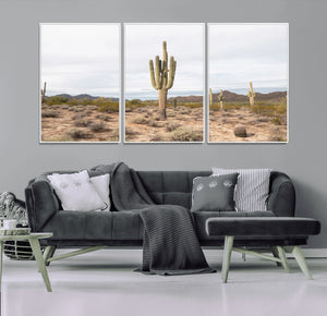 Saguaro Cactus Wall Art – Framed Desert Canvas Artwork,
