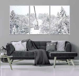 Snowy Ski Lift Wall Art – Framed Winter Mountain Canvas