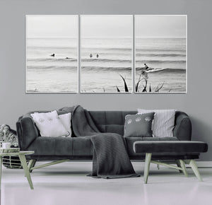 Surfer Silhouette Wall Art – Framed Calm Ocean Canvas