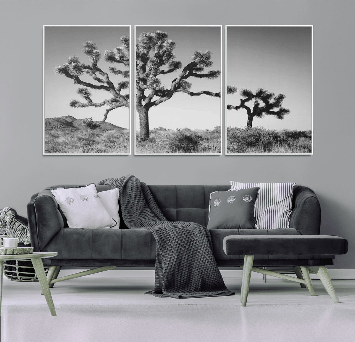 Joshua Tree Wall Art Canvas Print – Framed Monochrome Desert