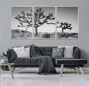 Joshua Tree Wall Art Canvas Print – Framed Monochrome Desert