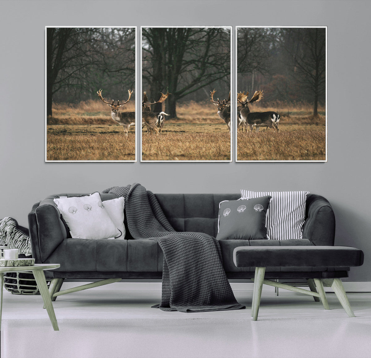 Deer Wall Art Canvas Print – Framed Rustic Wildlife Stags