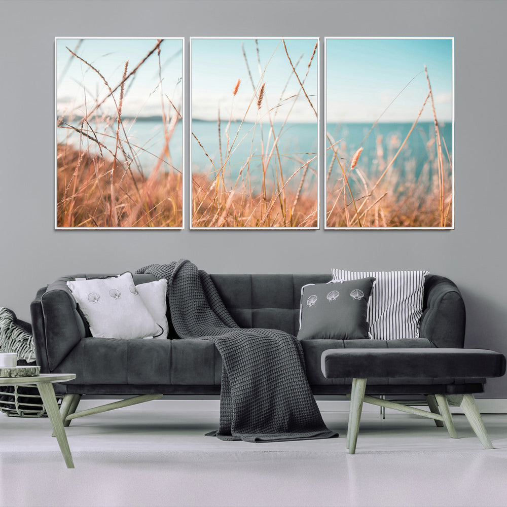 Coastal Grass Landscape Wall Art Canvas Print – Golden