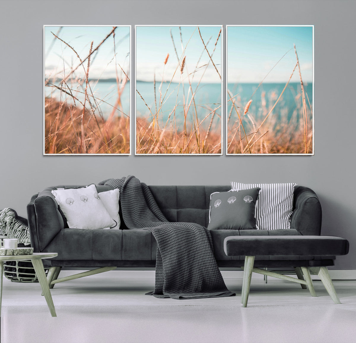 Coastal Grass Landscape Wall Art Canvas Print – Golden