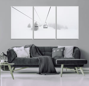 Ski Lift Wall Art Canvas Print – Snowy Alpine Landscape