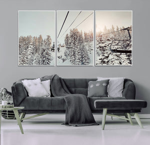 Frosty Pines Wall Art Canvas Print – Framed Cozy Cabin Ski