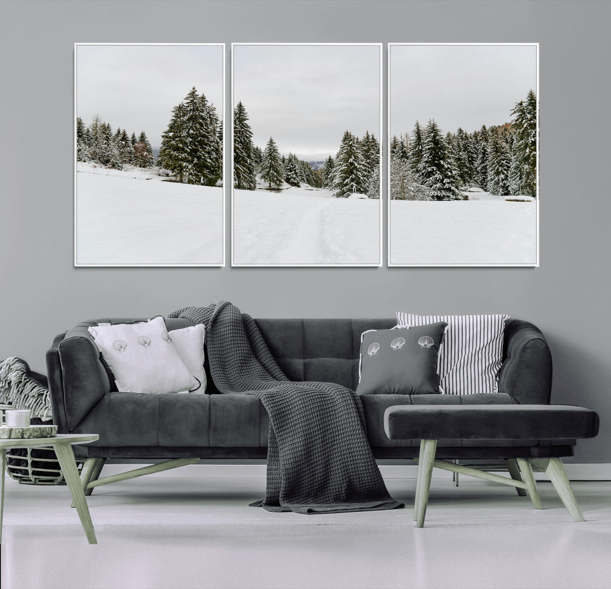 Frosty Pines Wall Art Canvas Print – Framed Silent Snowfall