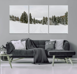 Frosty Pines Wall Art Canvas Print – Framed Silent Snowfall