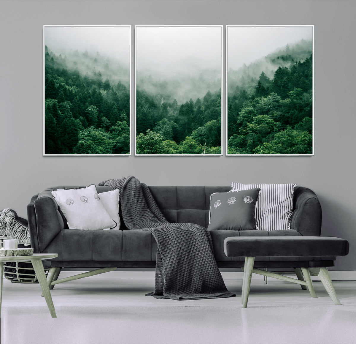 Misty Green Forest Canvas Print – Framed Serene Foggy Pine