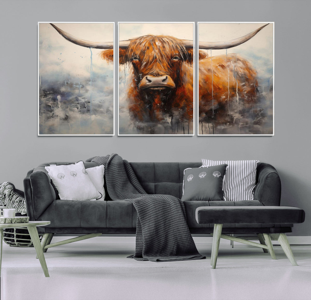 Scottish Highland Wall Art Canvas Print, Framed Longhorn Art