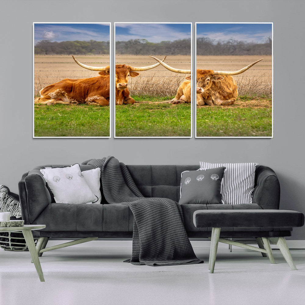 Texas Longhorn Pair Wall Art Canvas Print – Peaceful Rustic