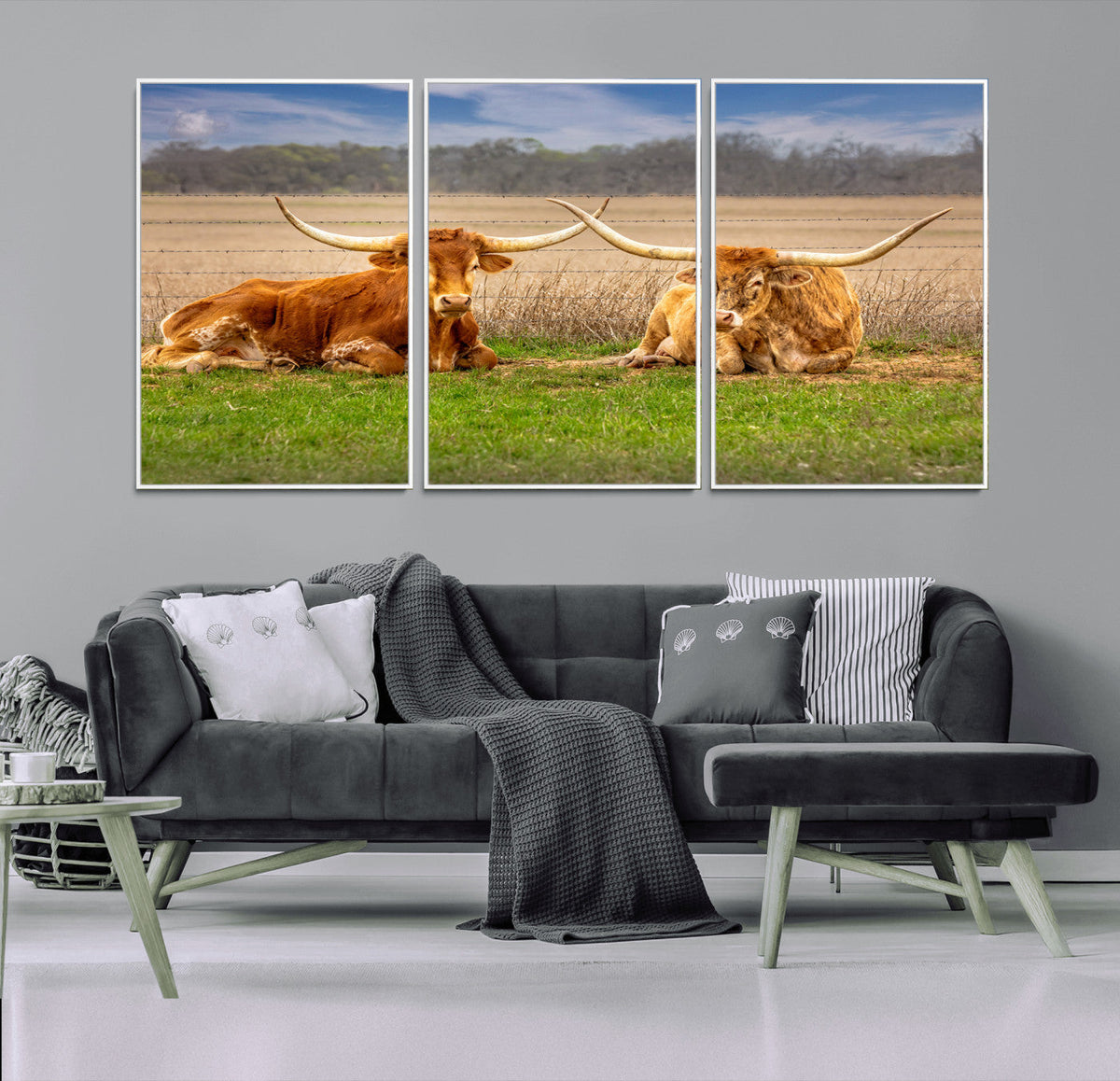Texas Longhorn Pair Wall Art Canvas Print – Peaceful Rustic