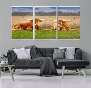 Texas Longhorn Pair Wall Art Canvas Print – Peaceful Rustic