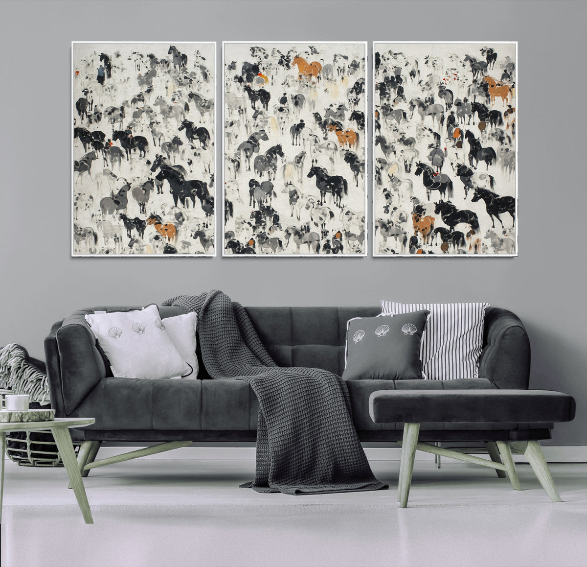 Wild Horse Stampede Wall Art Canvas Print – Monochrome