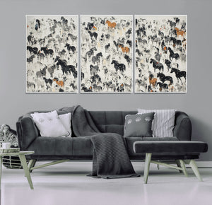 Wild Horse Stampede Wall Art Canvas Print – Monochrome