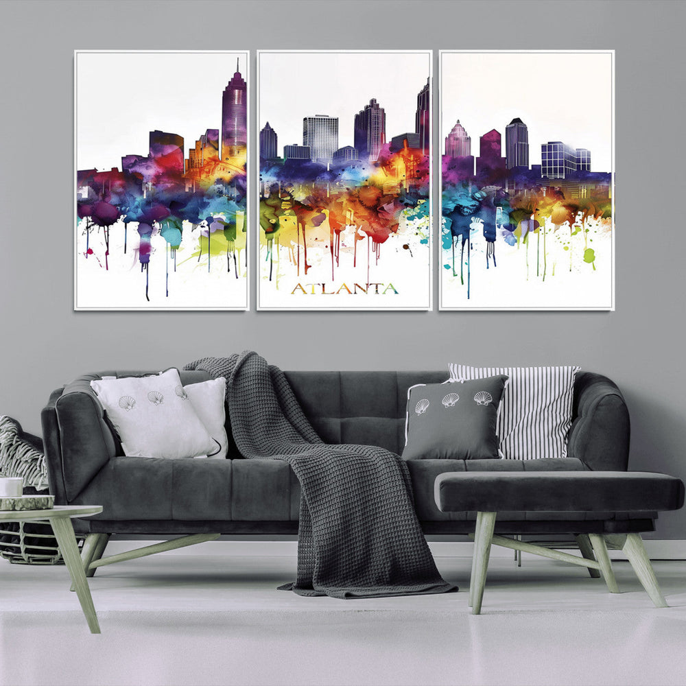Atlanta Skyline Wall Art Canvas Print – Framed Colorful
