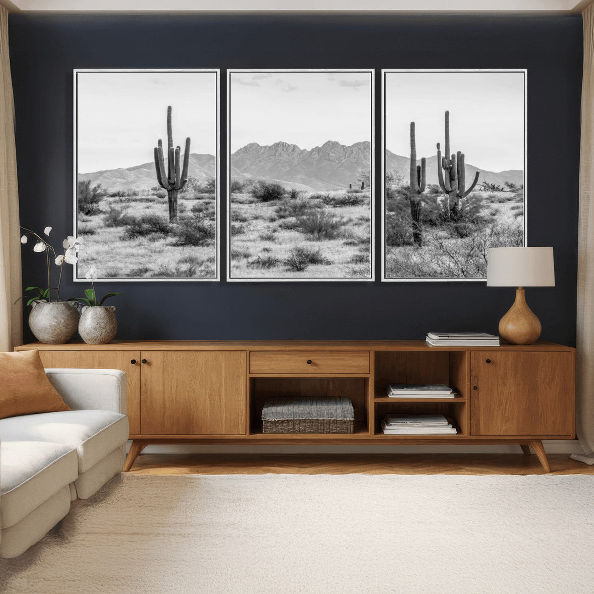 Black White Arizona Desert Canvas Wall Art Cactus Farmhouse