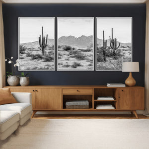 Black White Arizona Desert Canvas Wall Art Cactus Farmhouse