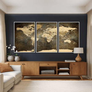 Large Framed Vintage World Map Wall Art Print for Home Wall