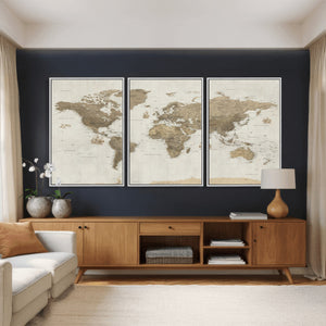 Detailed World Map Wall Art Canvas Print