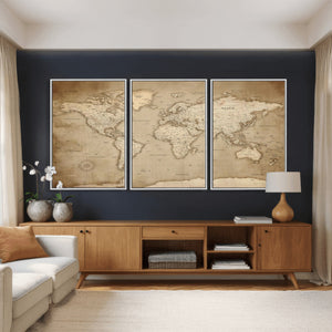 Colorful Watercolor World Map Canvas Wall Art – Framed
