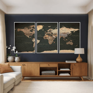 Vintage World Map Canvas Wall Art – Framed Travel Map for