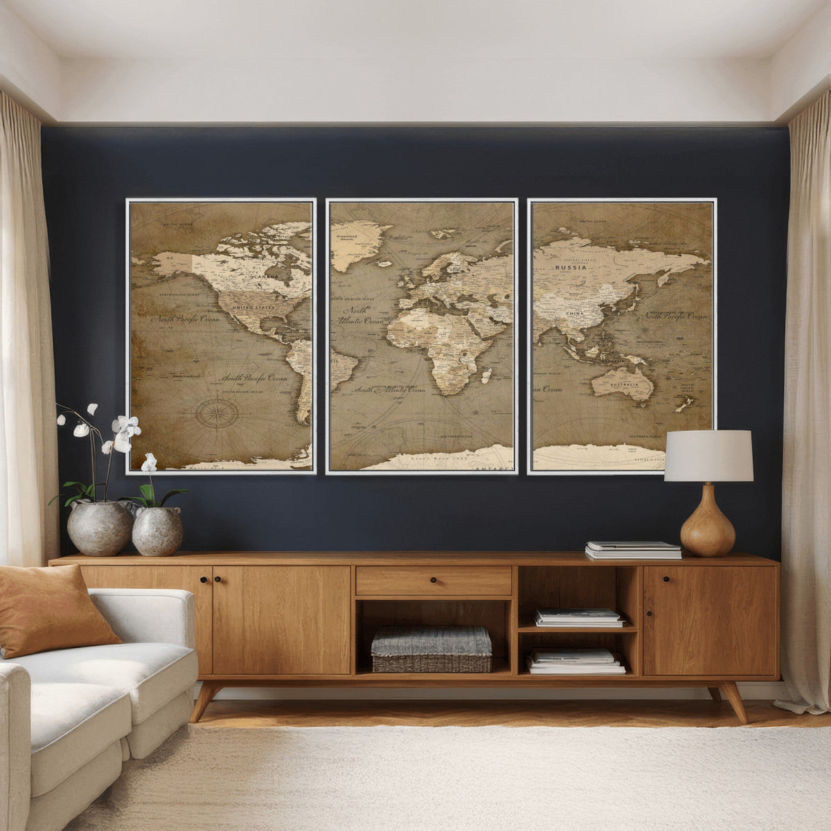World Map Wall Art Canvas Print, Framed Map Art Picture