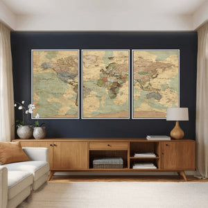 Vintage World Map Wall Art | Ready to Hang and Framed